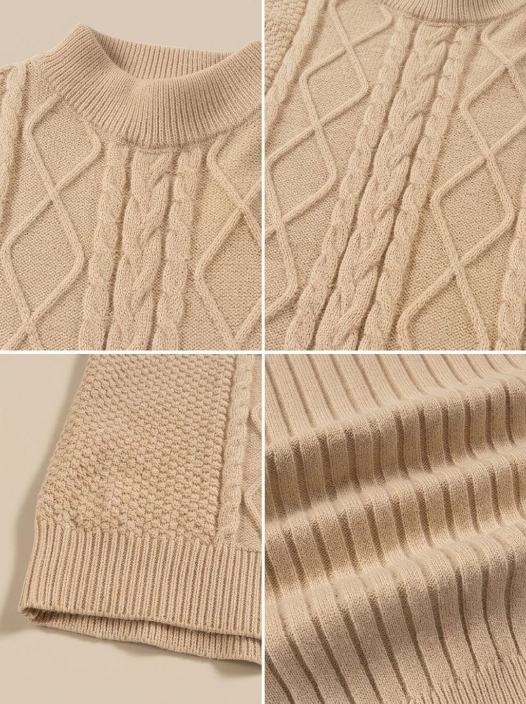 Men's Warm Mock Neck Cotton Blend Cable Sweater