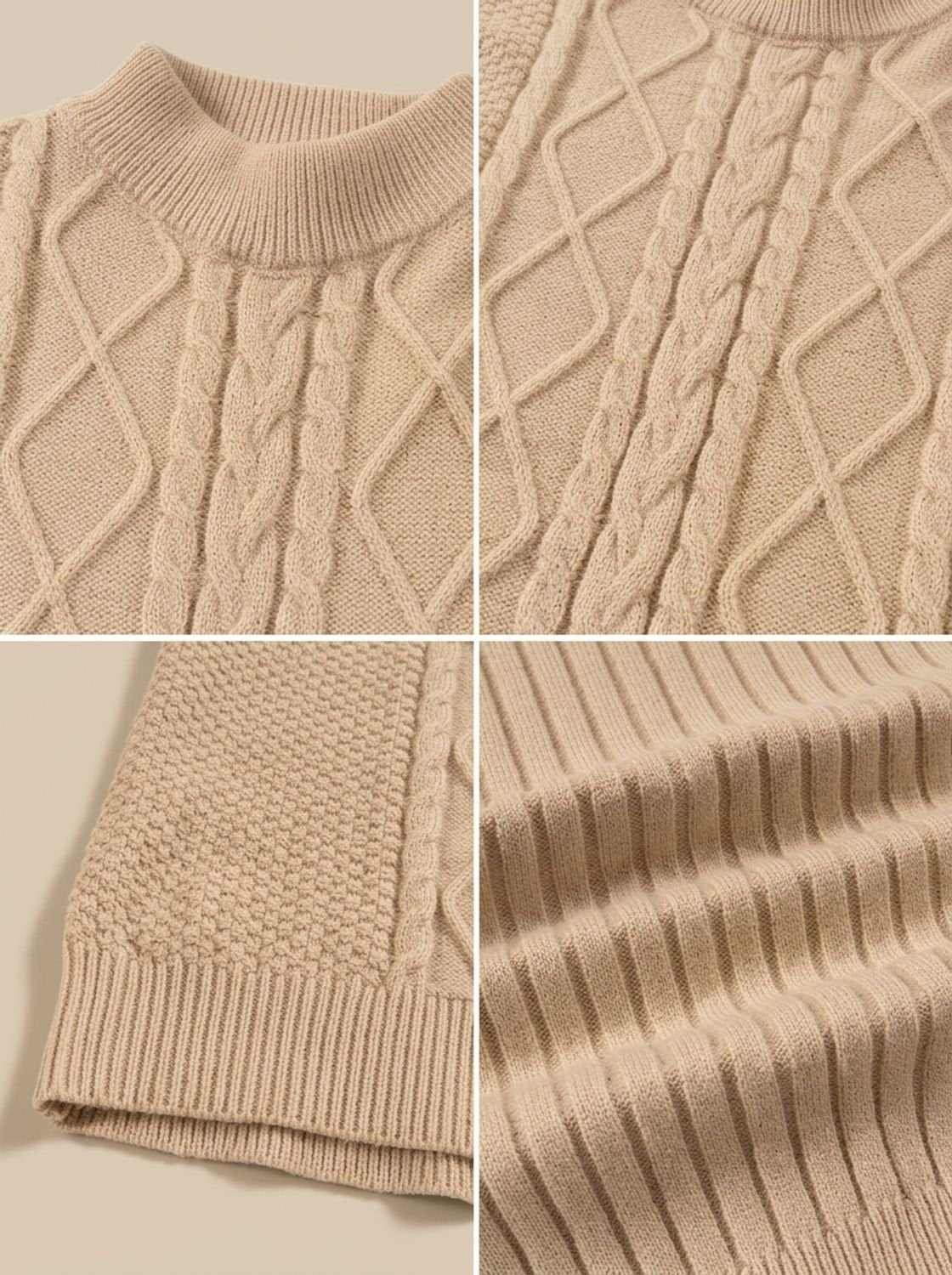 Men's Warm Mock Neck Cotton Blend Cable Sweater