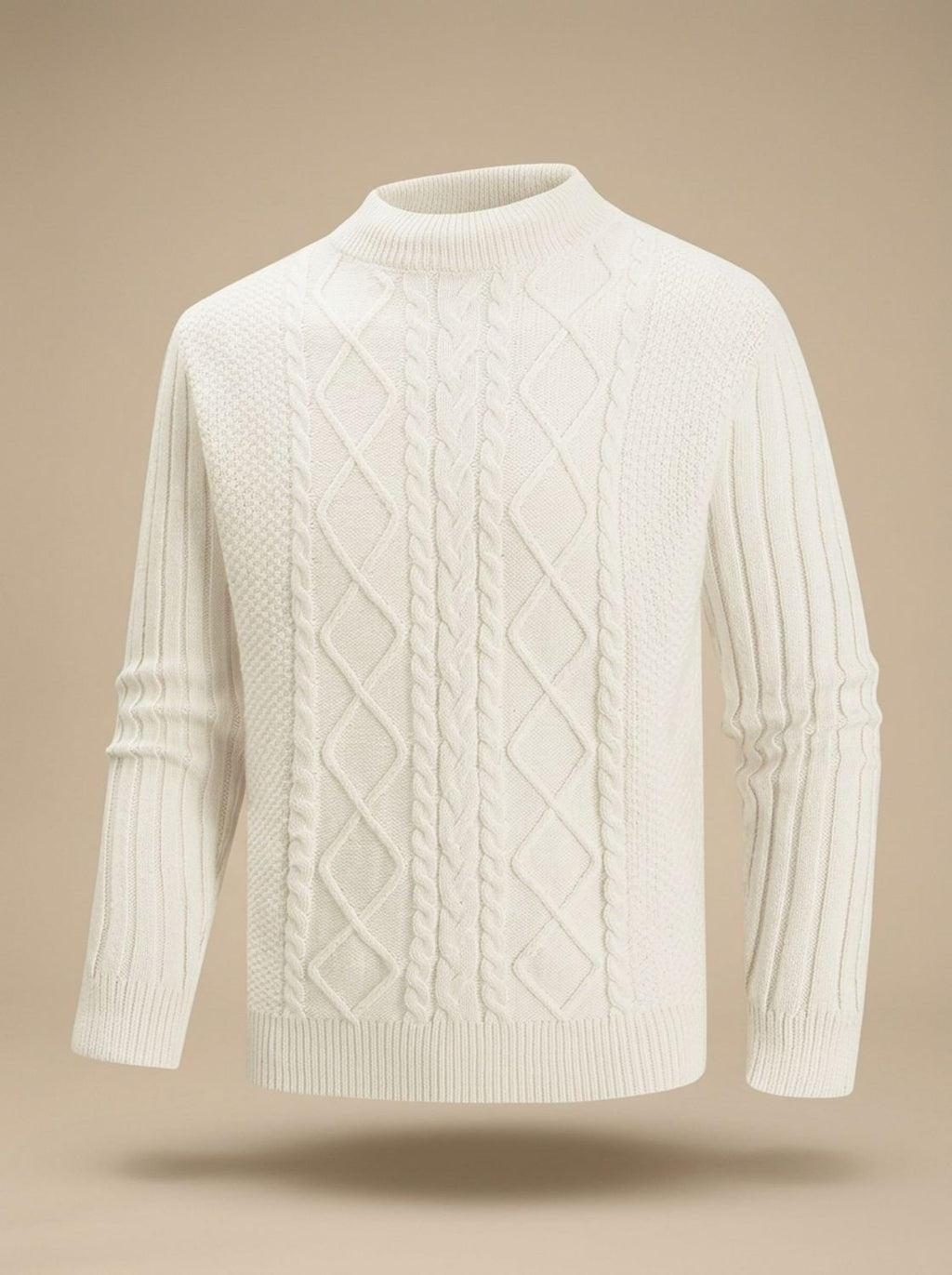 Men's Warm Mock Neck Cotton Blend Cable Sweater