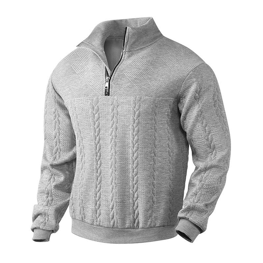 Men's Warm Cable Pattern Quarter Zip Knit Pullover