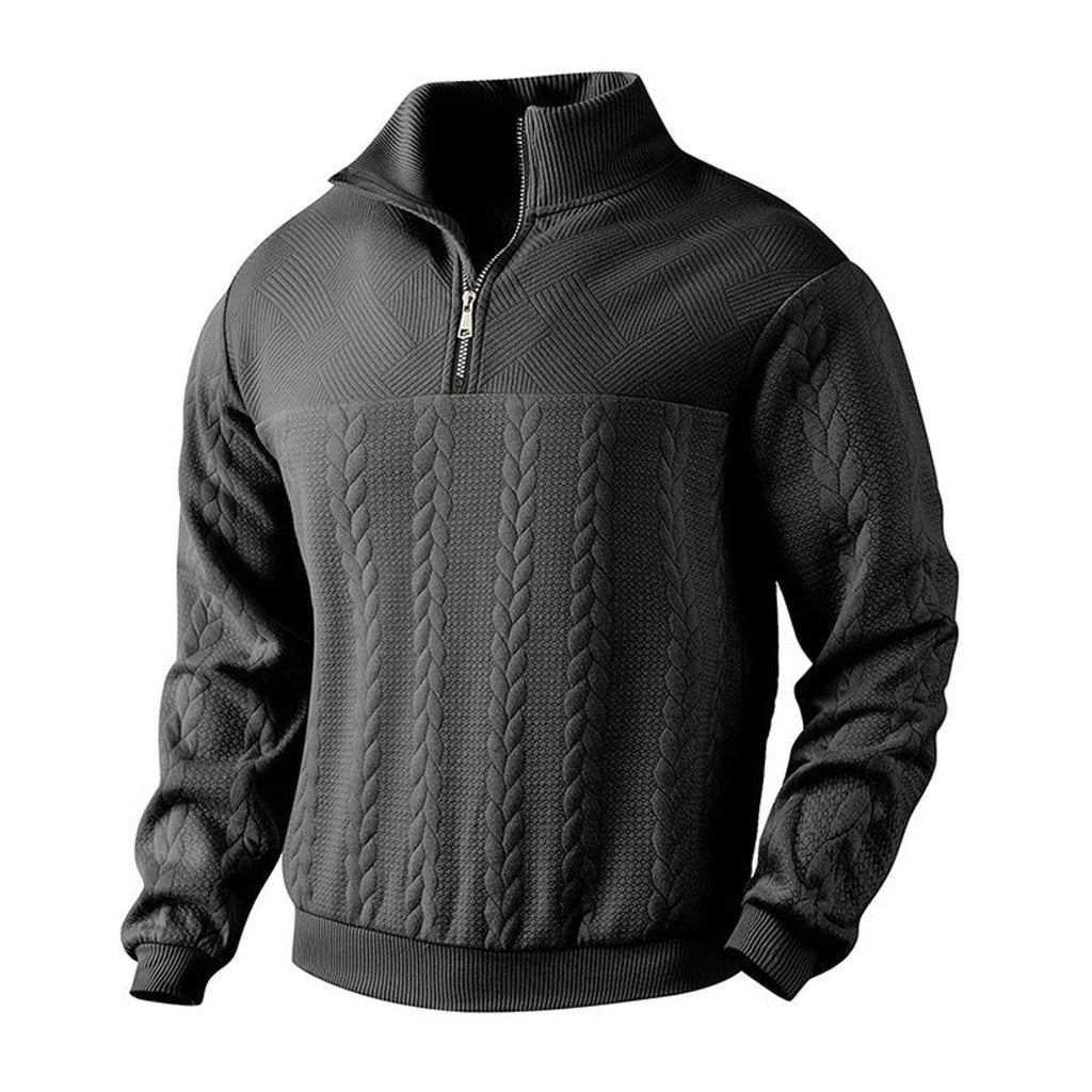 Men's Warm Cable Pattern Quarter Zip Knit Pullover