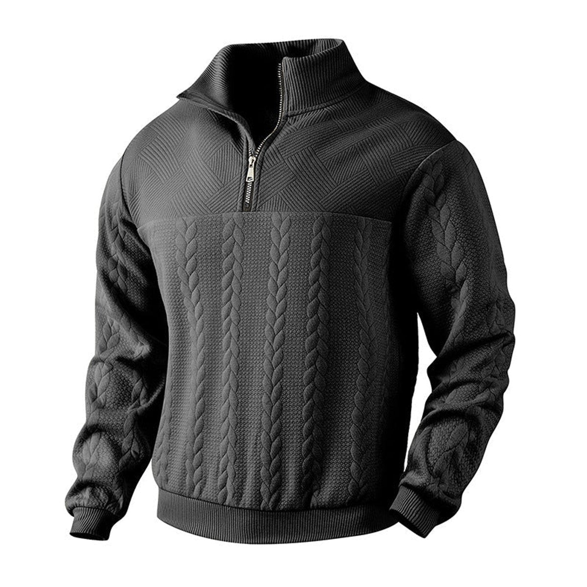 Men's Warm Cable Pattern Quarter Zip Knit Pullover