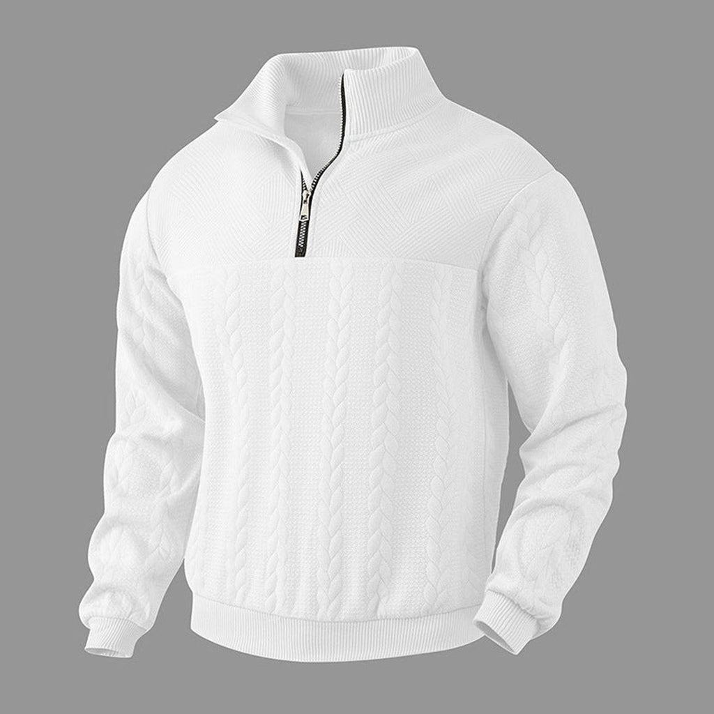Men's Warm Cable Pattern Quarter Zip Knit Pullover