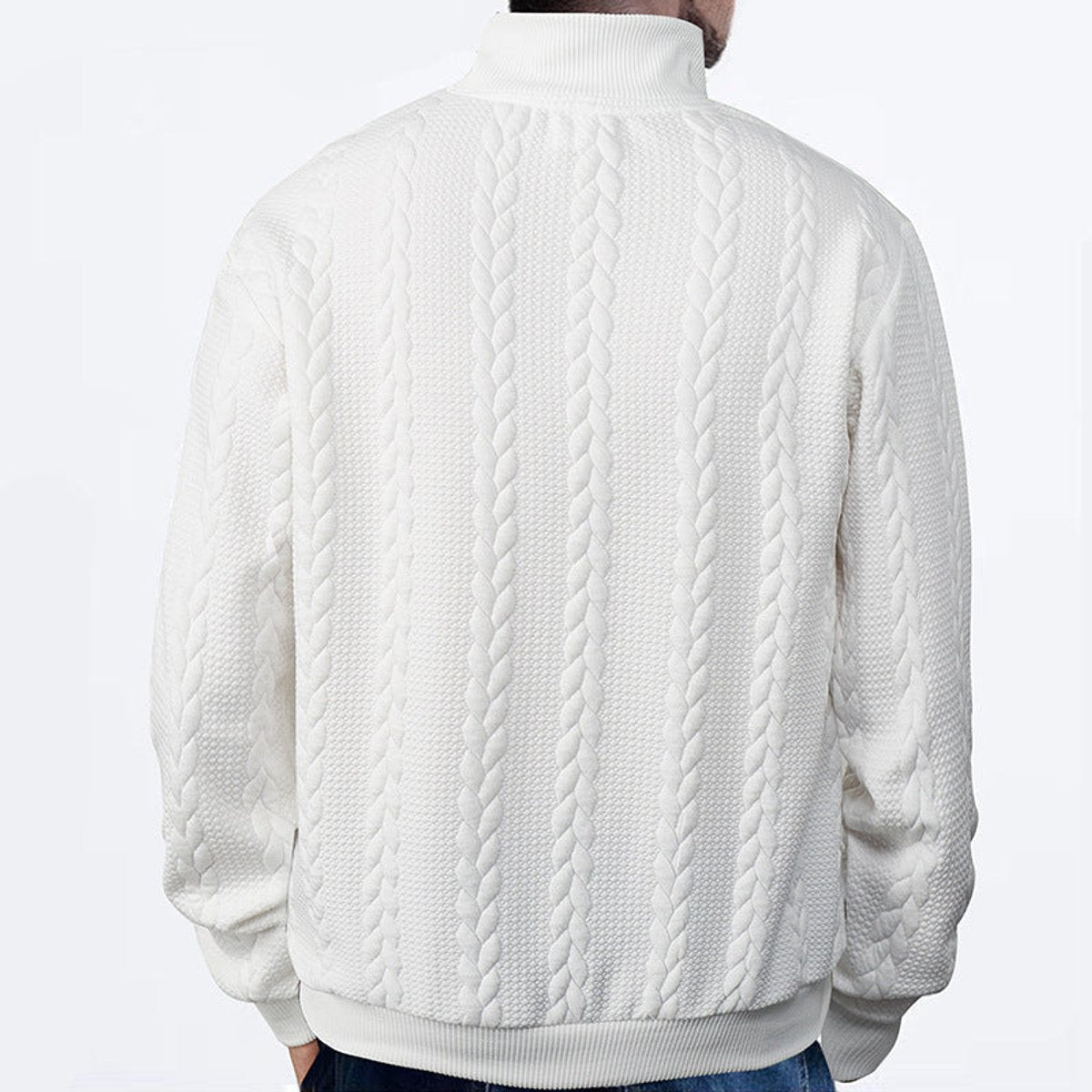 Men's Warm Cable Pattern Quarter Zip Knit Pullover