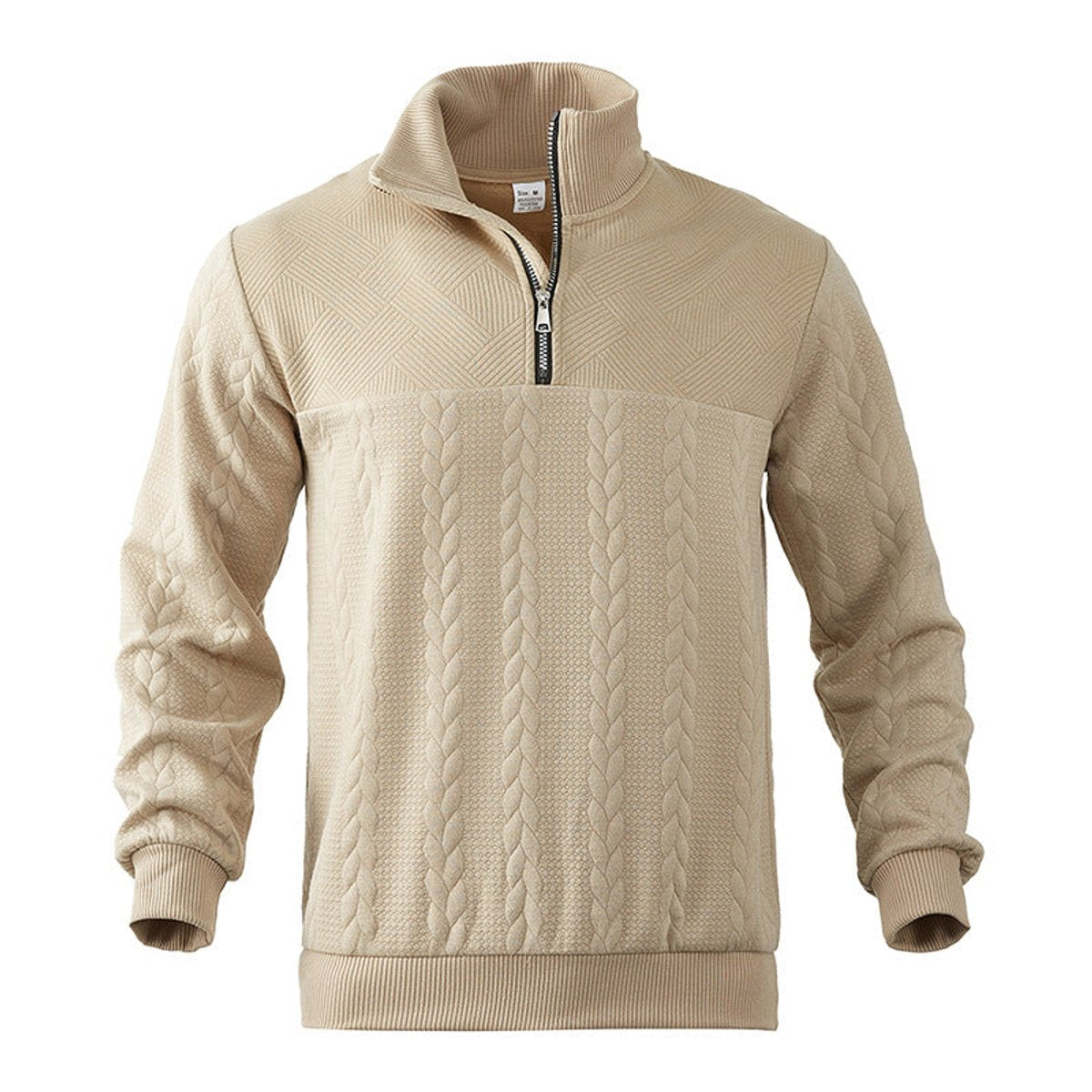 Men's Warm Cable Pattern Quarter Zip Knit Pullover