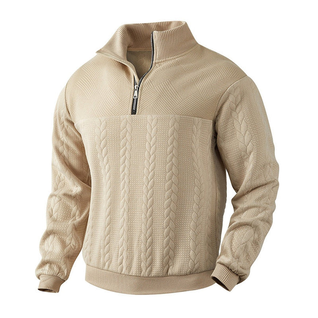 Men's Warm Cable Pattern Quarter Zip Knit Pullover