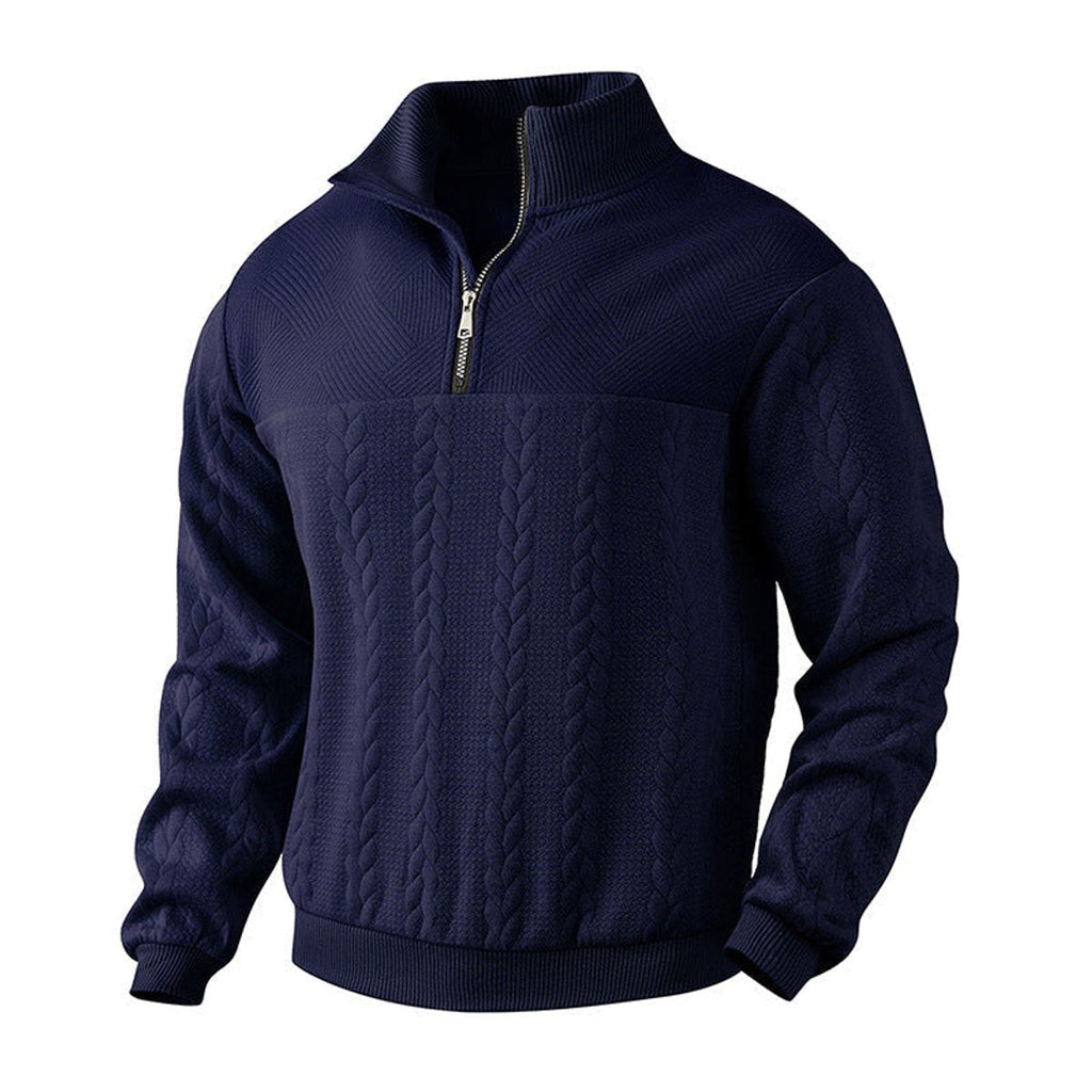 Men's Warm Cable Pattern Quarter Zip Knit Pullover