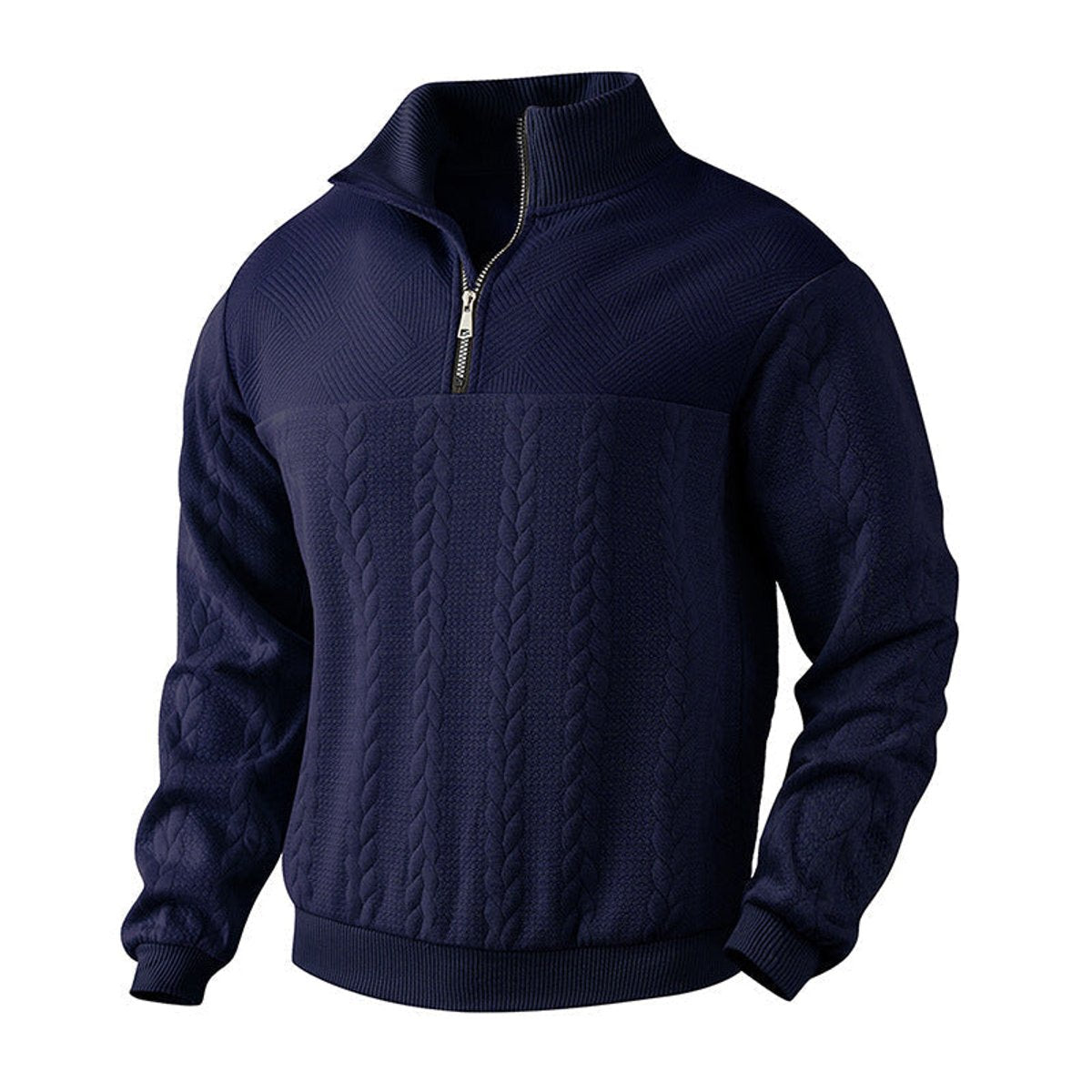 Men's Warm Cable Pattern Quarter Zip Knit Pullover