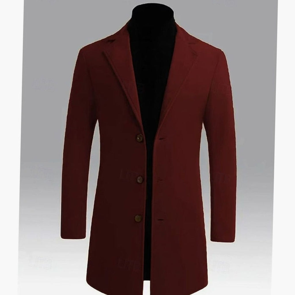 Men's Timeless Wool Overcoat with Single-Breasted Front