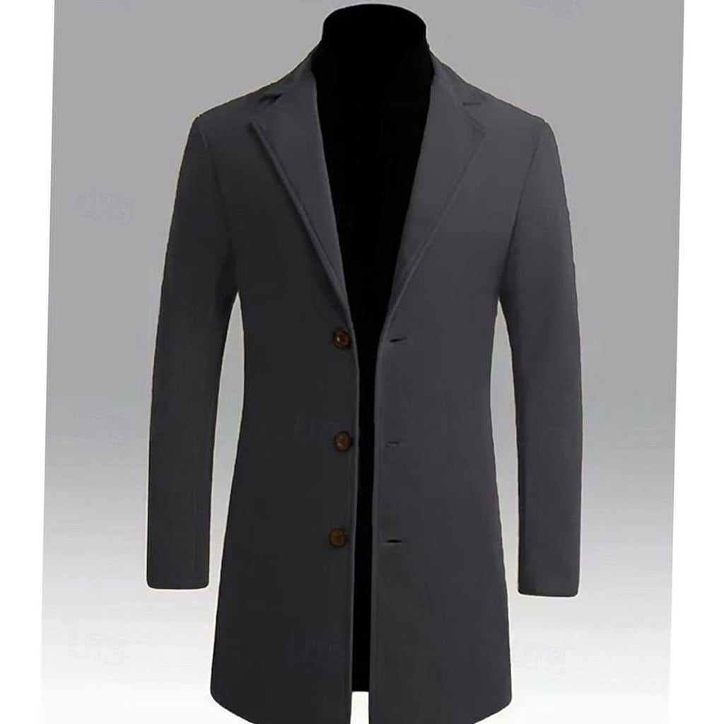 Men's Timeless Wool Overcoat with Single-Breasted Front