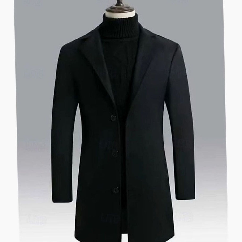Men's Timeless Wool Overcoat with Single-Breasted Front