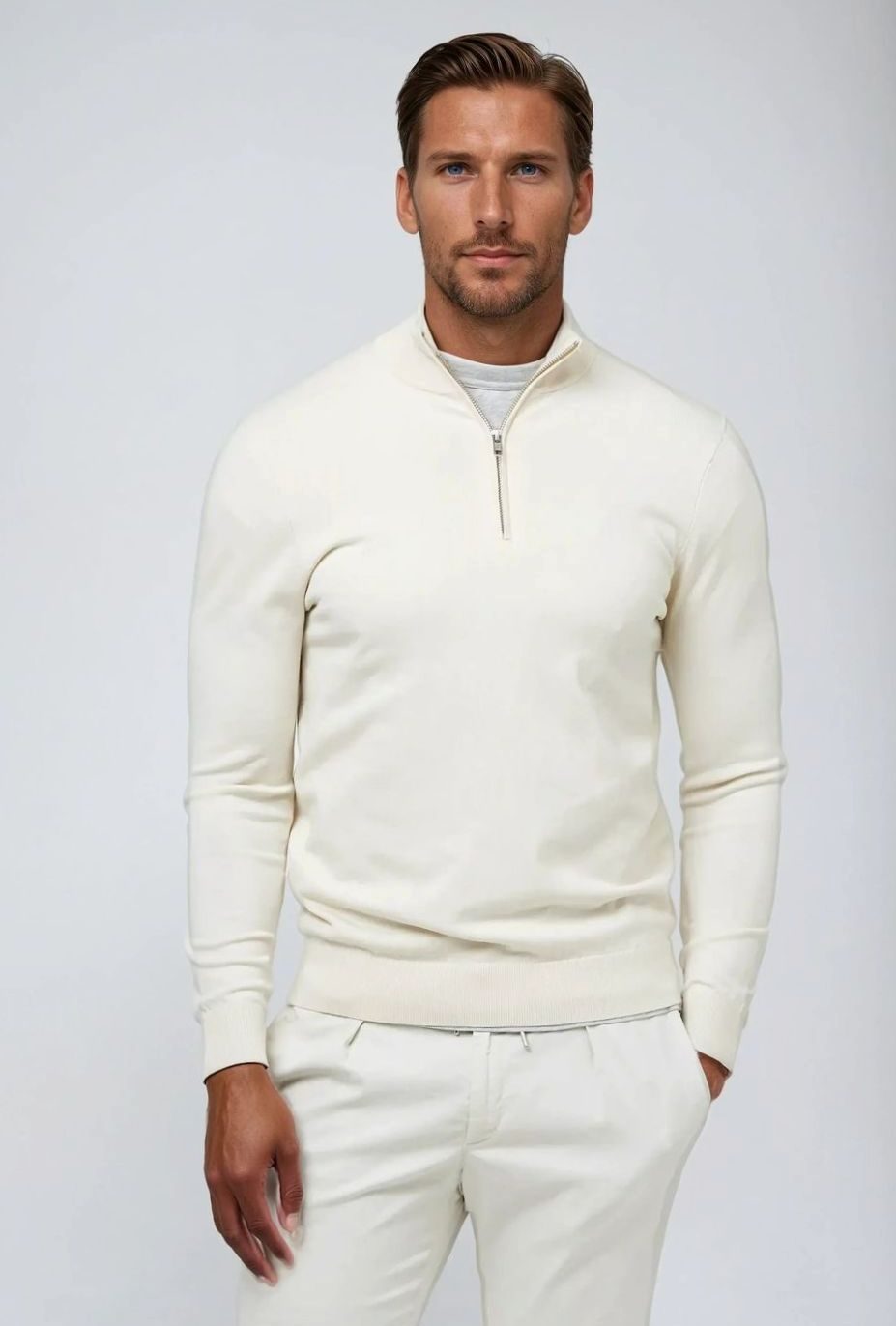 Men's Ribbed Cuffs Cold Season Quarter-Zip Sweater Top