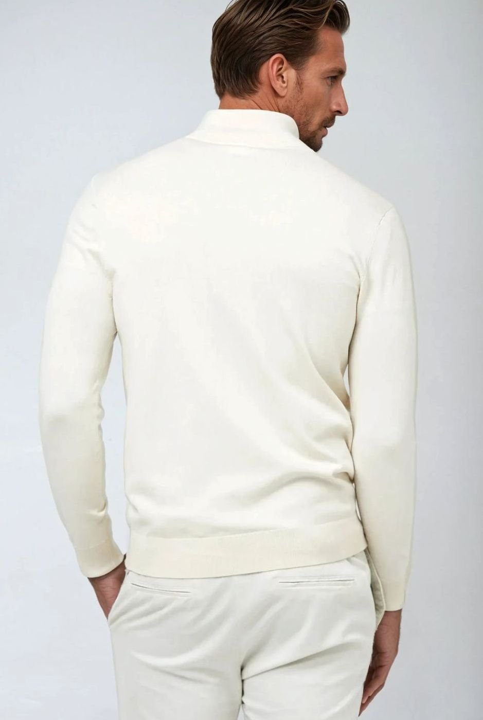 Men's Ribbed Cuffs Cold Season Quarter-Zip Sweater Top