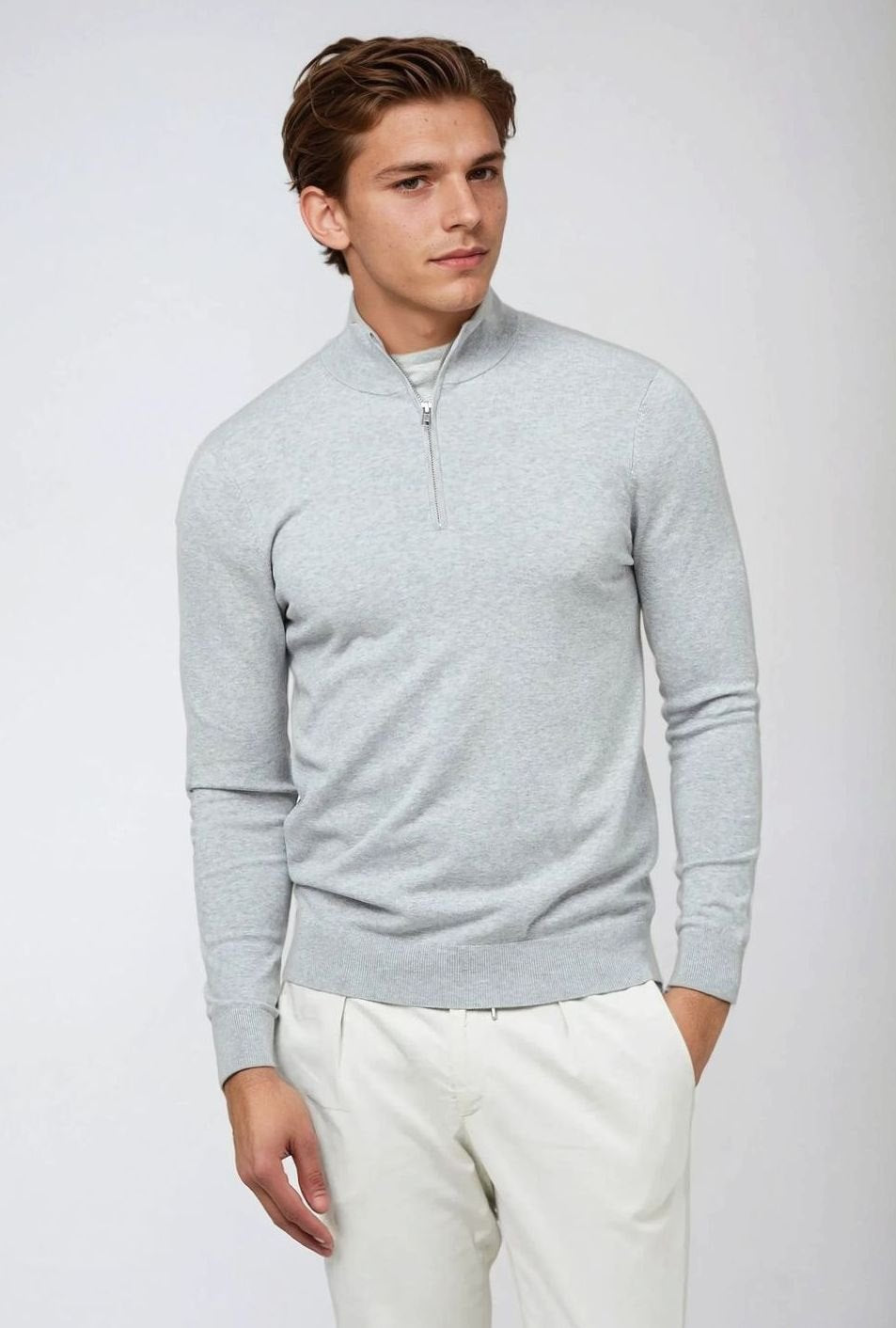Men's Ribbed Cuffs Cold Season Quarter-Zip Sweater Top
