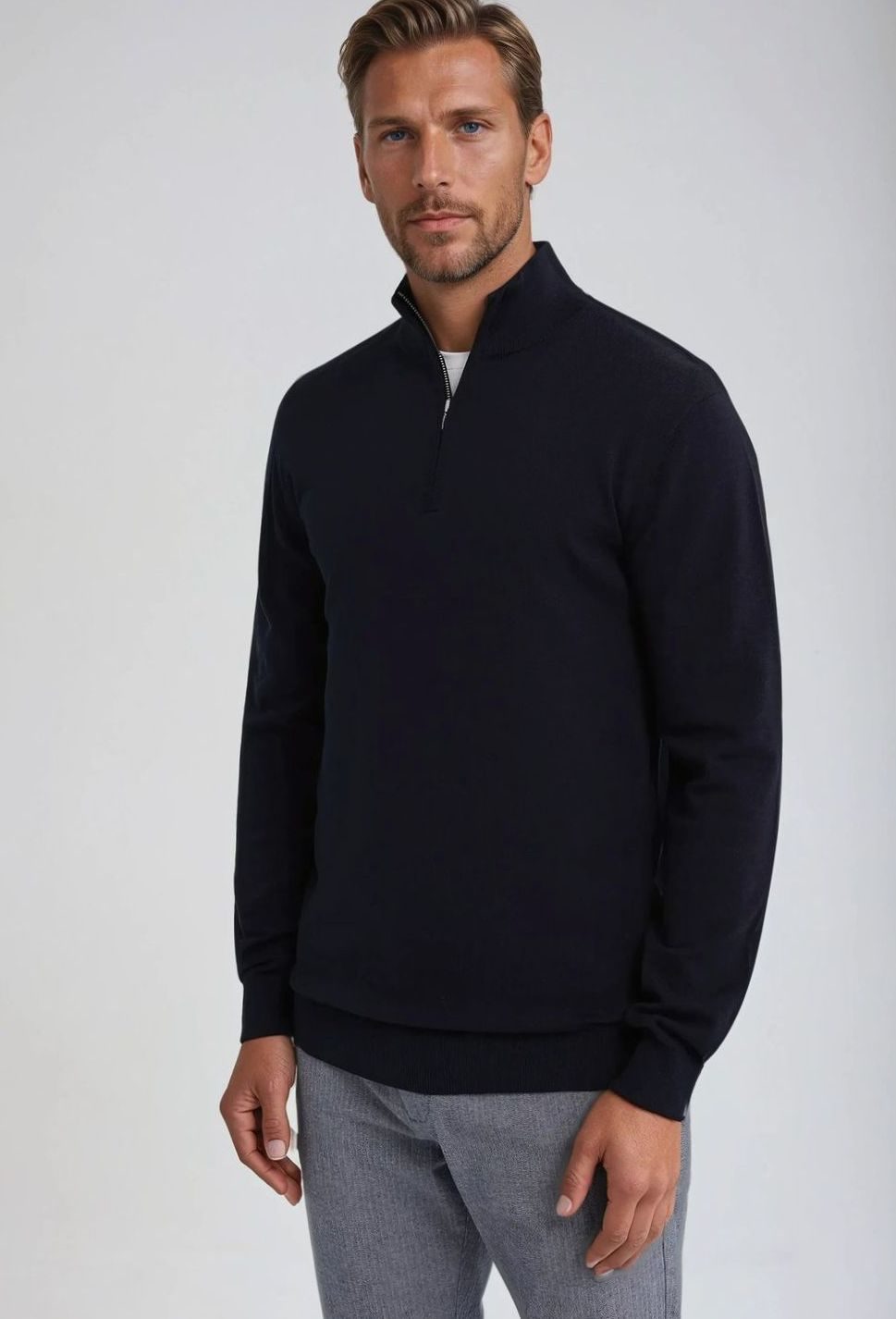 Men's Ribbed Cuffs Cold Season Quarter-Zip Sweater Top