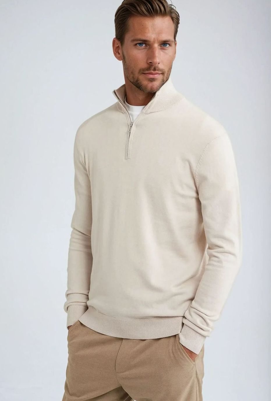 Men's Ribbed Cuffs Cold Season Quarter-Zip Sweater Top