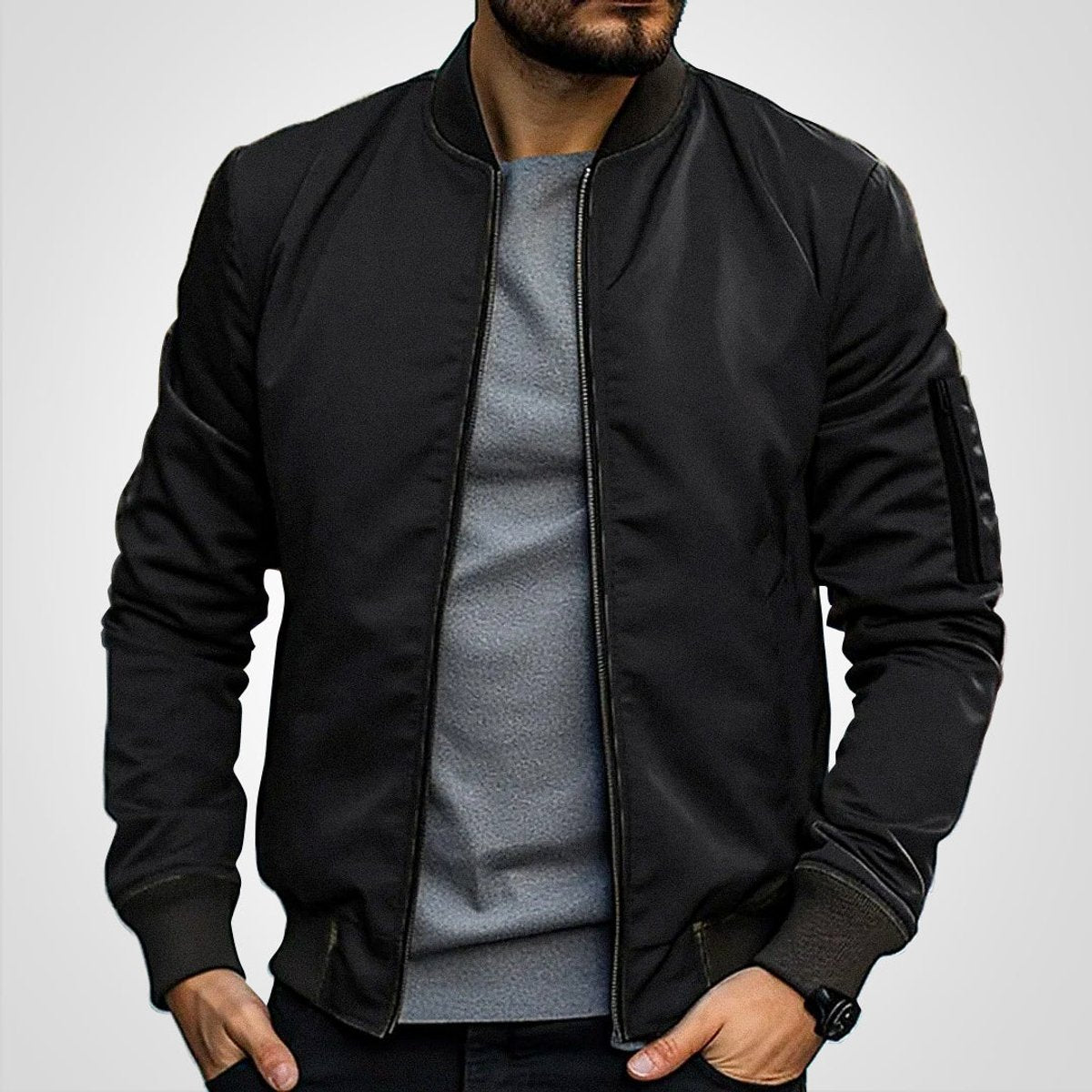 Men's Clean-Lined Slim Bomber Style Jacket
