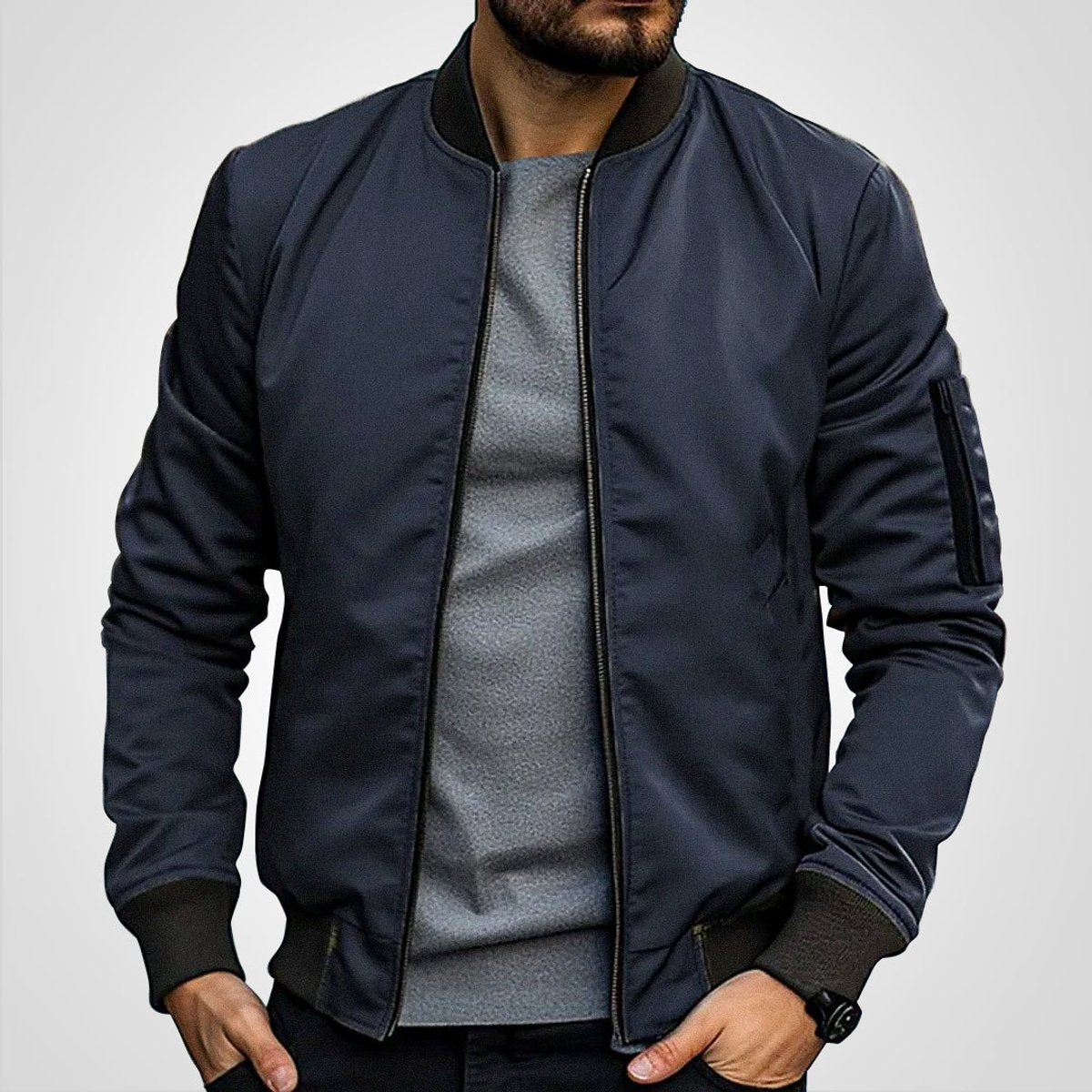 Men's Clean-Lined Slim Bomber Style Jacket