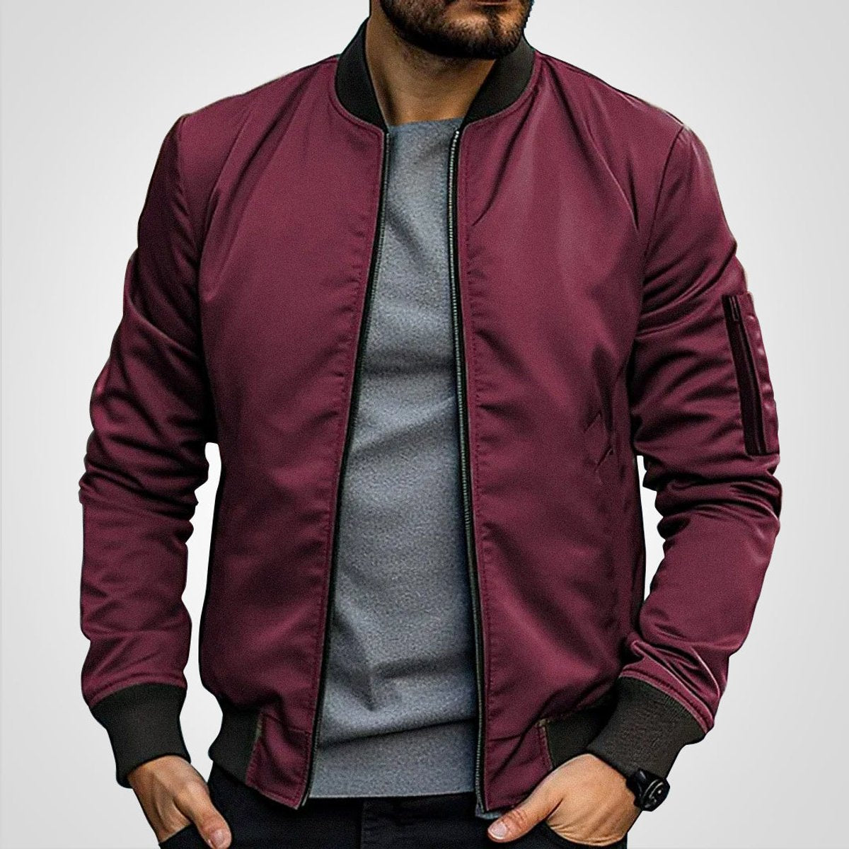 Men's Clean-Lined Slim Bomber Style Jacket