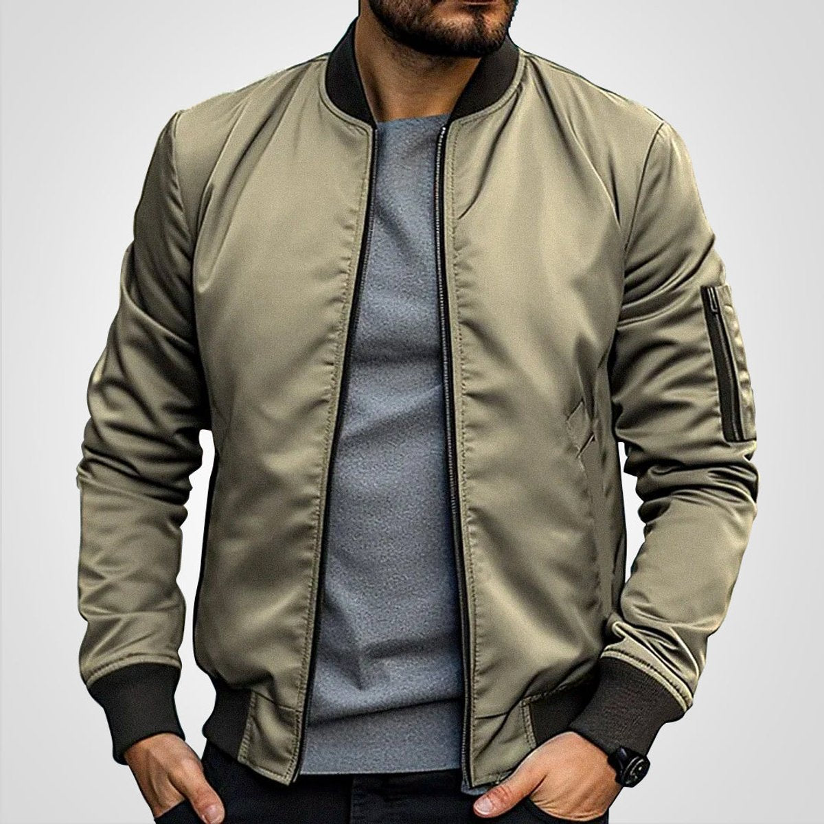 Men's Clean-Lined Slim Bomber Style Jacket