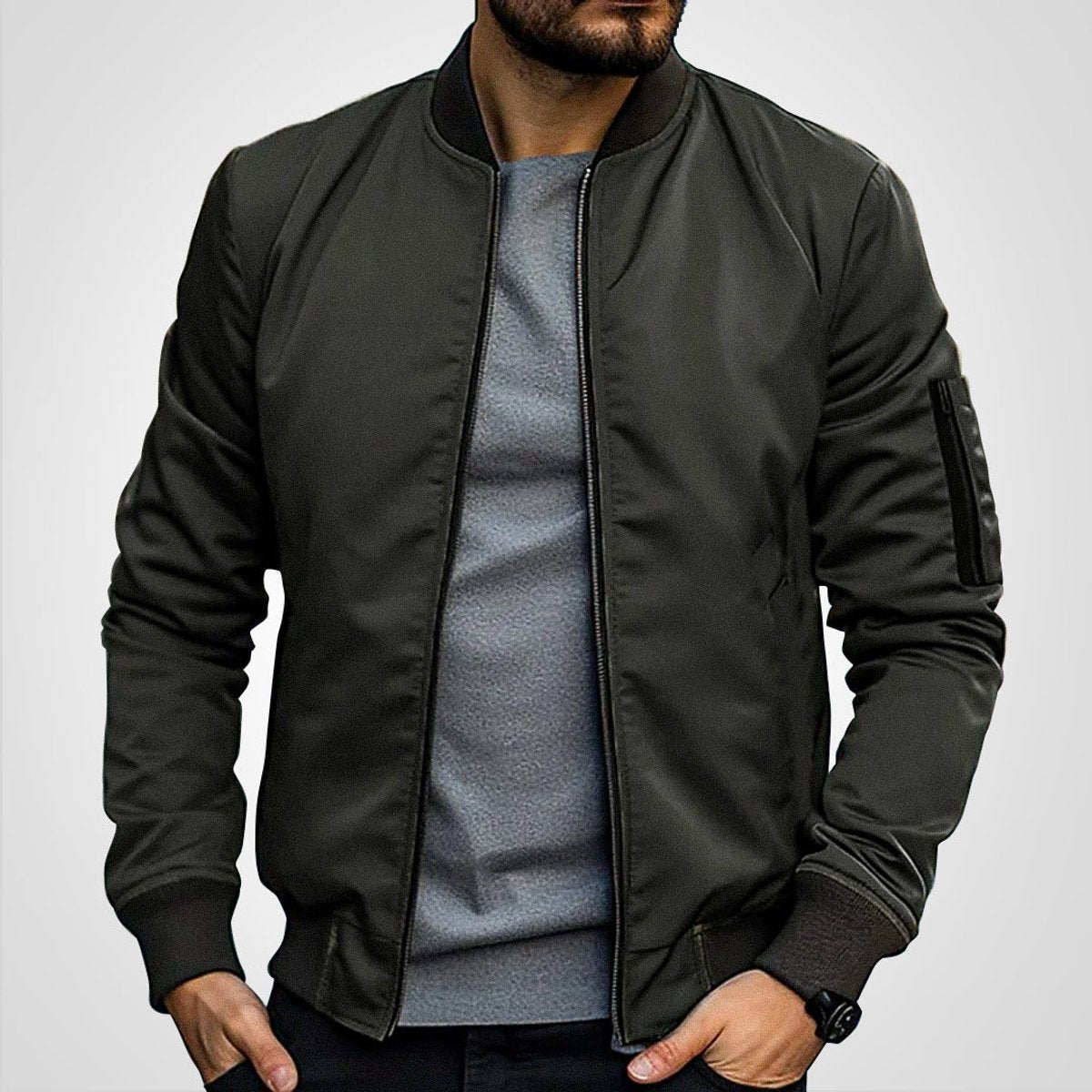 Men's Clean-Lined Slim Bomber Style Jacket