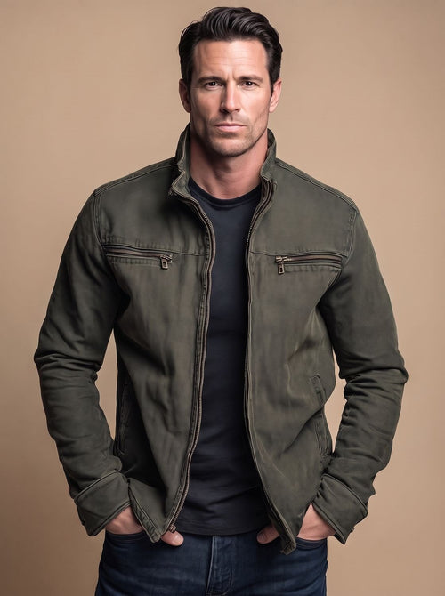 Men's Multi Pocket Cotton Stand-Collar Zipper Coat