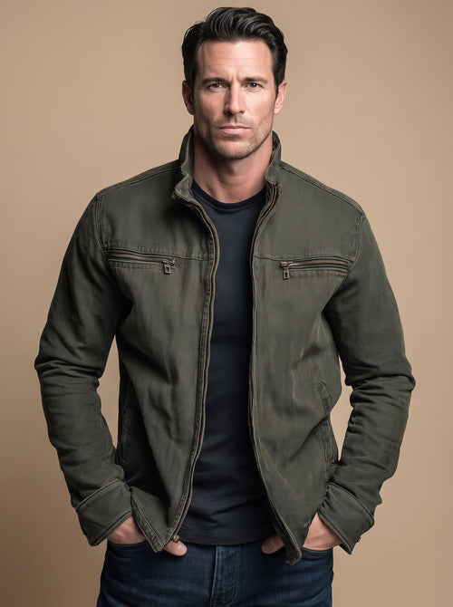 Men's Multi Pocket Cotton Stand-Collar Zipper Coat