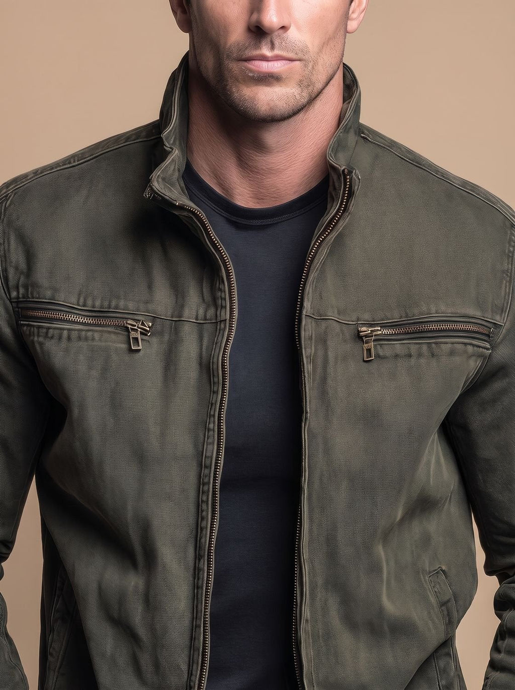 Men's Multi Pocket Cotton Stand-Collar Zipper Coat