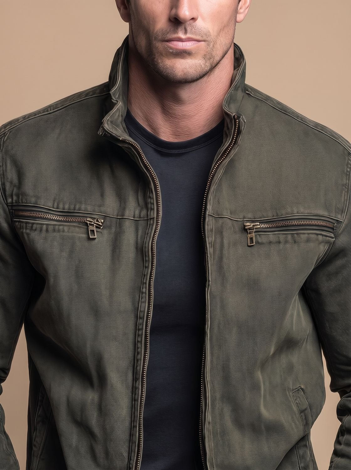 Men's Multi Pocket Cotton Stand-Collar Zipper Coat