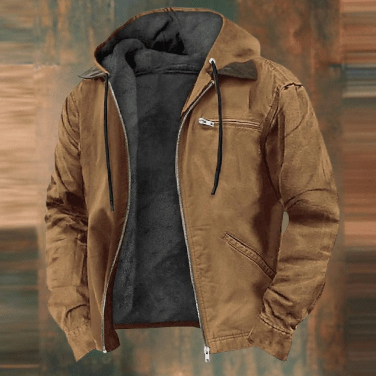 Men's Cold-Weather Zip-Up Hoodie Jacket with Fleece Interior