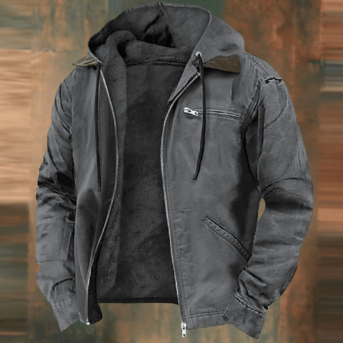 Men's Cold-Weather Zip-Up Hoodie Jacket with Fleece Interior