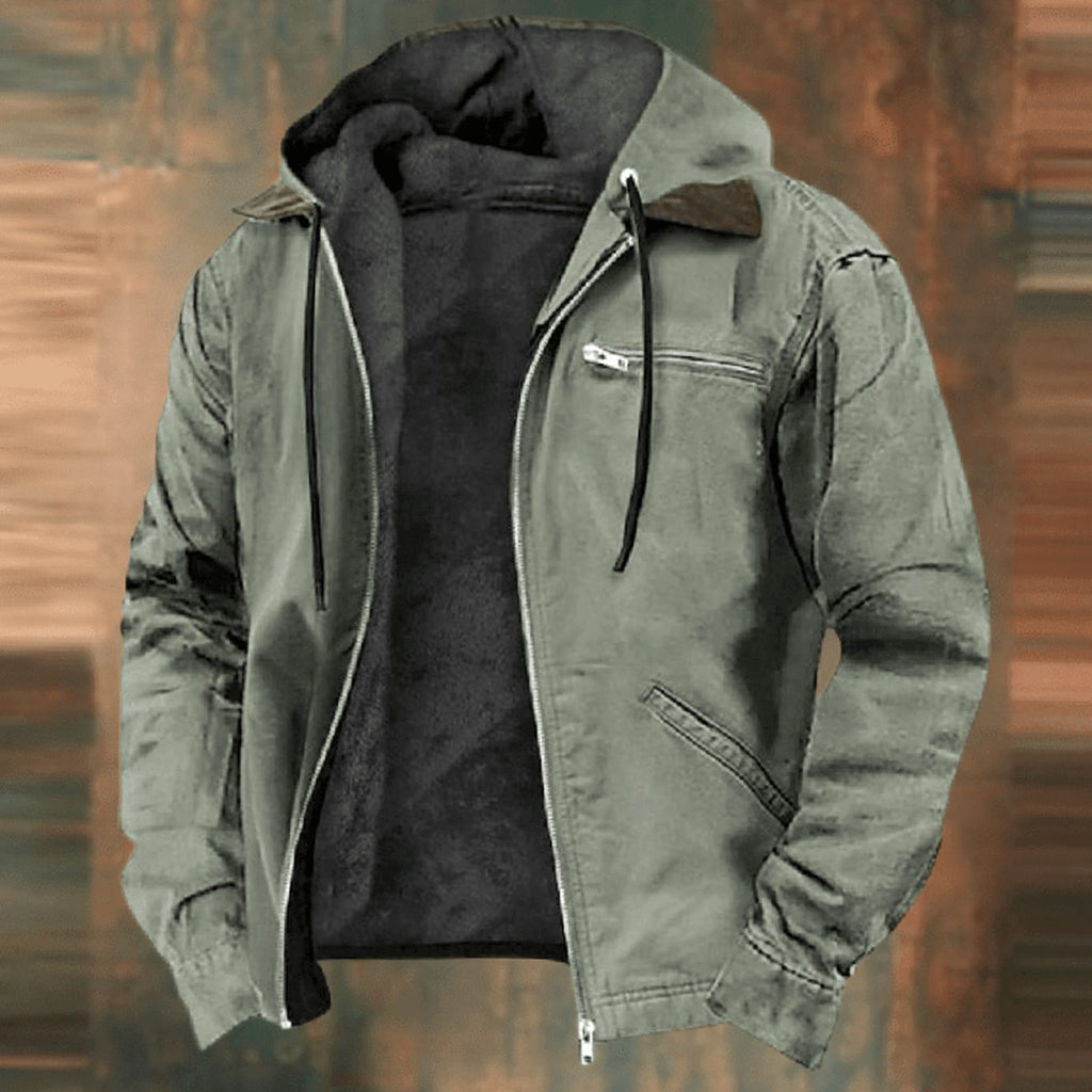 Men's Cold-Weather Zip-Up Hoodie Jacket with Fleece Interior