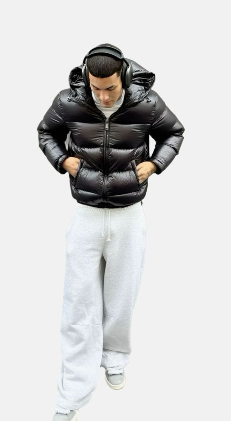 Men's Shiny Finish Quilted Winter Puffer Jacket with Hood