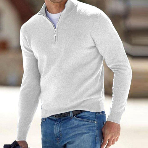Men's Fitted Zip Neck Stand Collar Knit Sweater