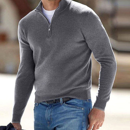 Men's Fitted Zip Neck Stand Collar Knit Sweater
