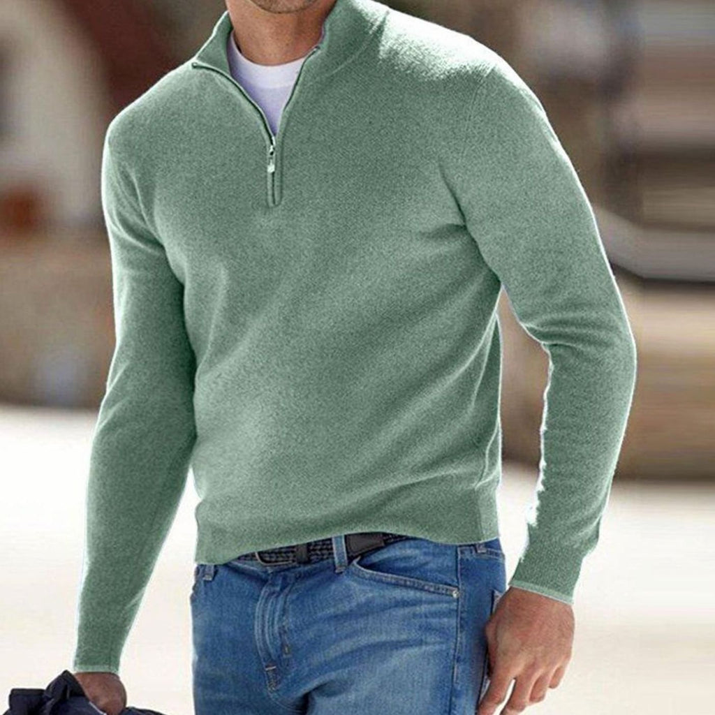 Men's Fitted Zip Neck Stand Collar Knit Sweater