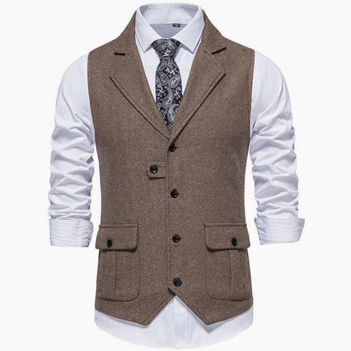 Men's Notch Lapel Herringbone Weave Dress Vest