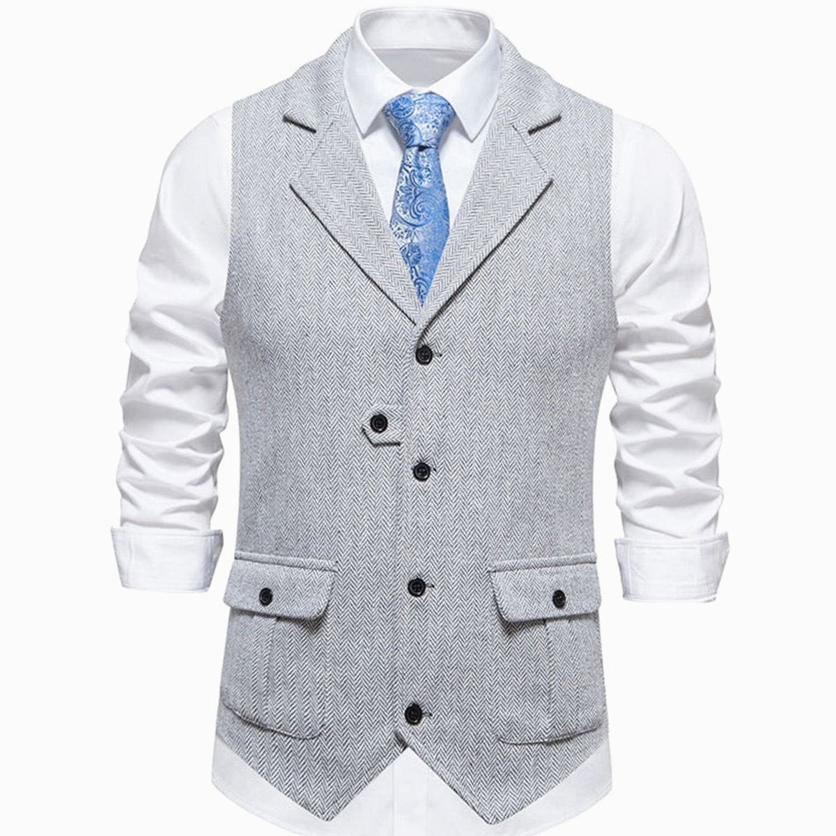 Men's Notch Lapel Herringbone Weave Dress Vest