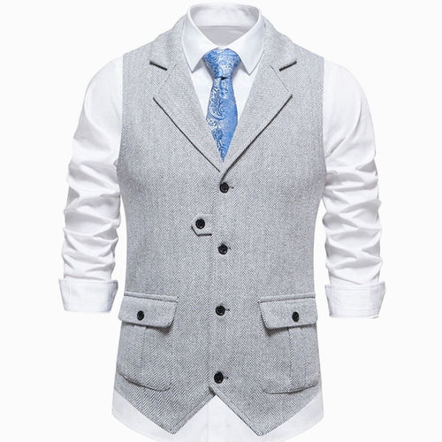 Men's Notch Lapel Herringbone Weave Dress Vest