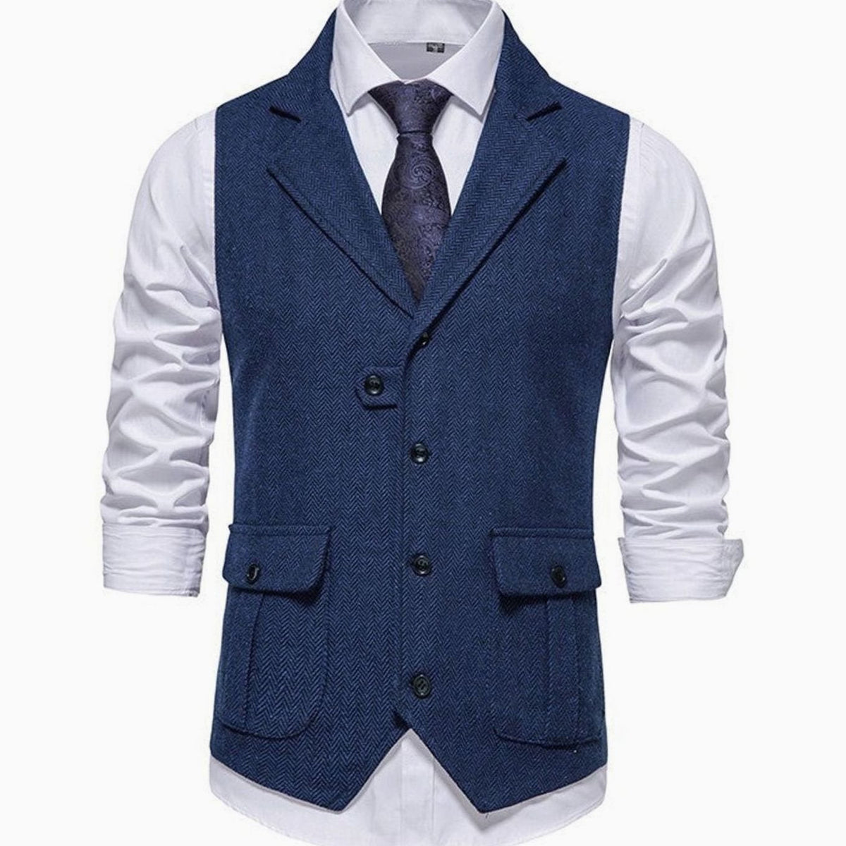 Men's Notch Lapel Herringbone Weave Dress Vest