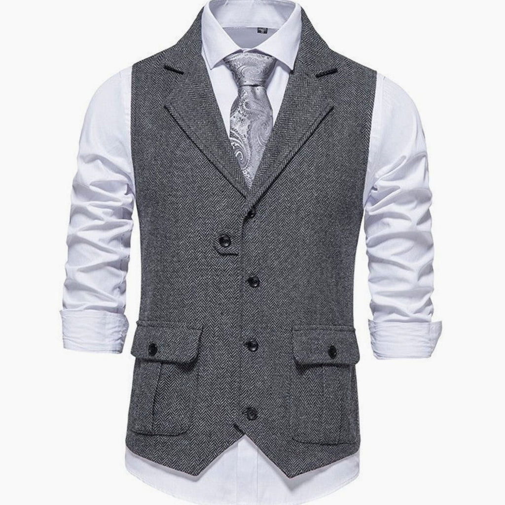 Men's Notch Lapel Herringbone Weave Dress Vest