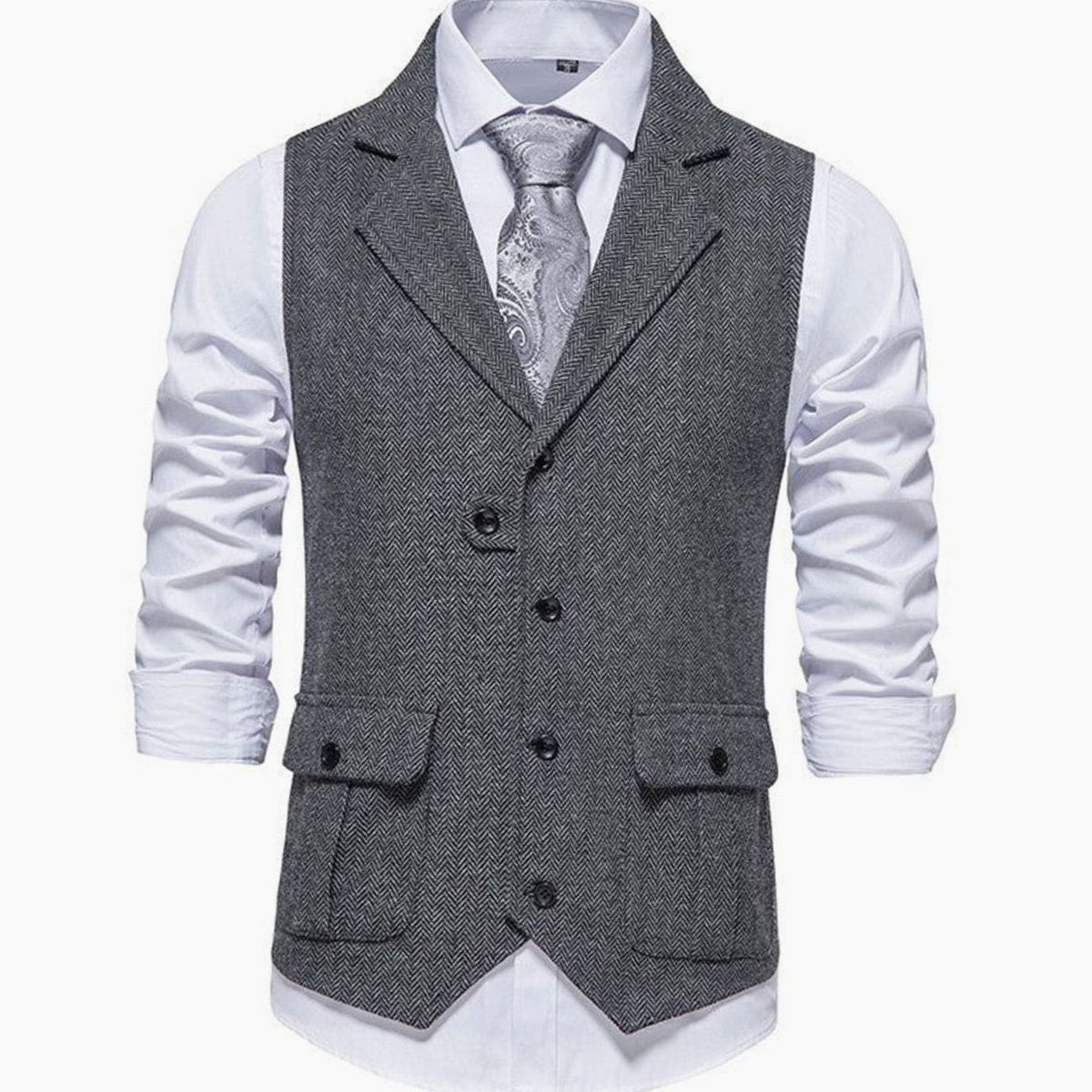 Men's Notch Lapel Herringbone Weave Dress Vest