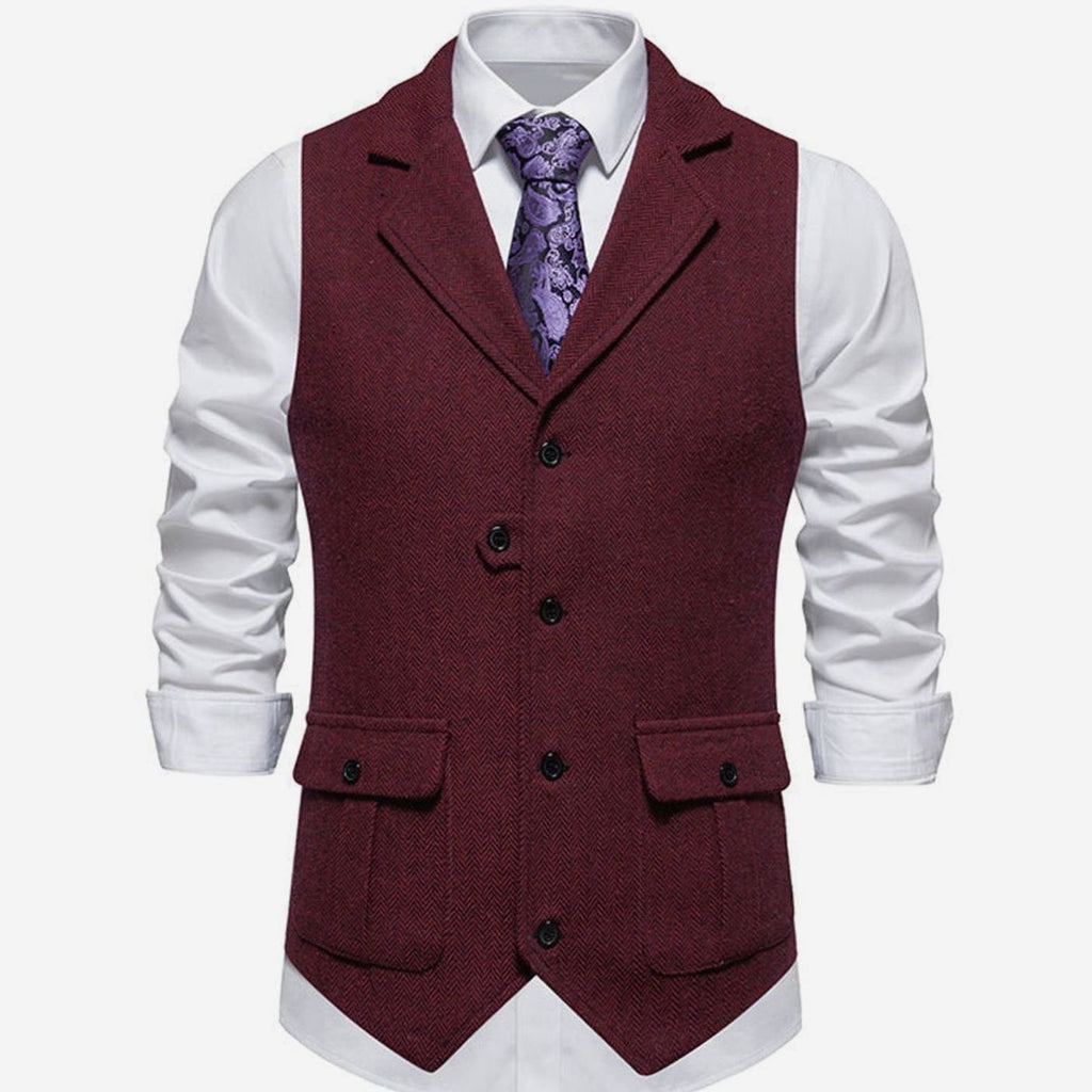 Men's Notch Lapel Herringbone Weave Dress Vest