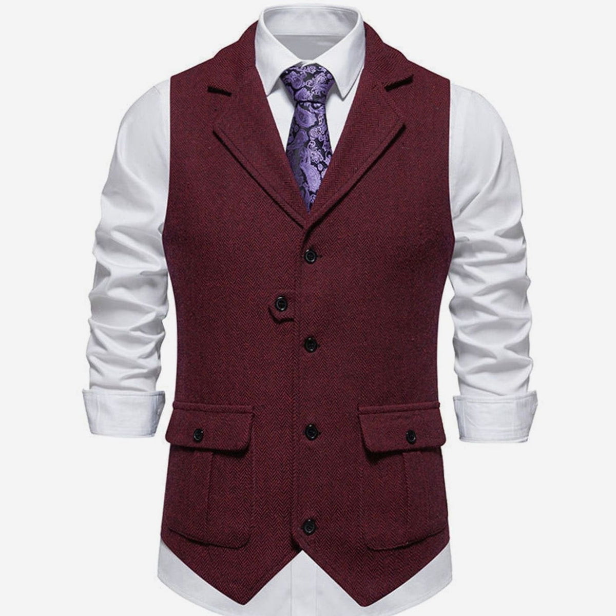 Men's Notch Lapel Herringbone Weave Dress Vest