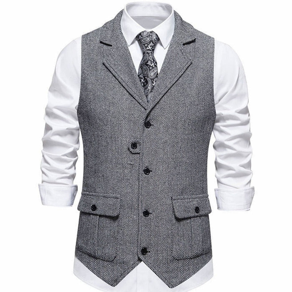 Men's Notch Lapel Herringbone Weave Dress Vest