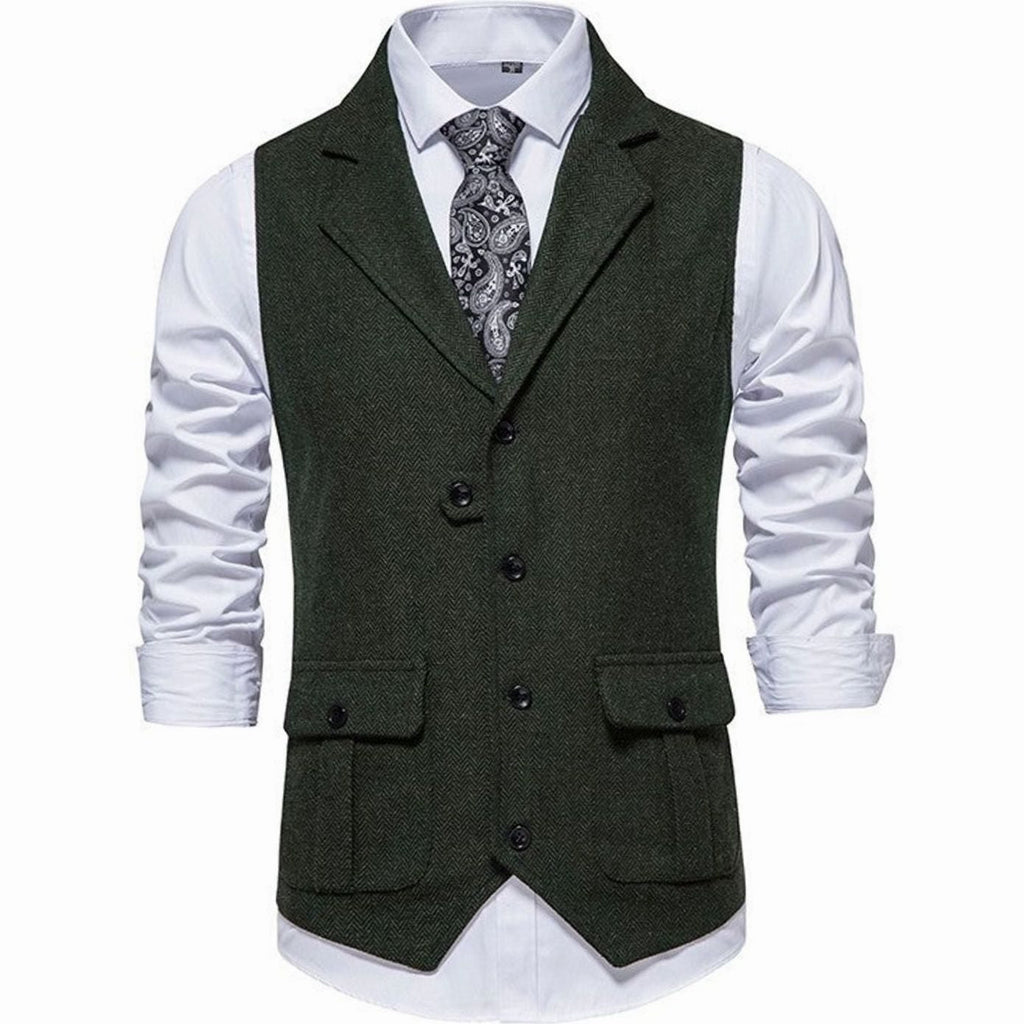 Men's Notch Lapel Herringbone Weave Dress Vest