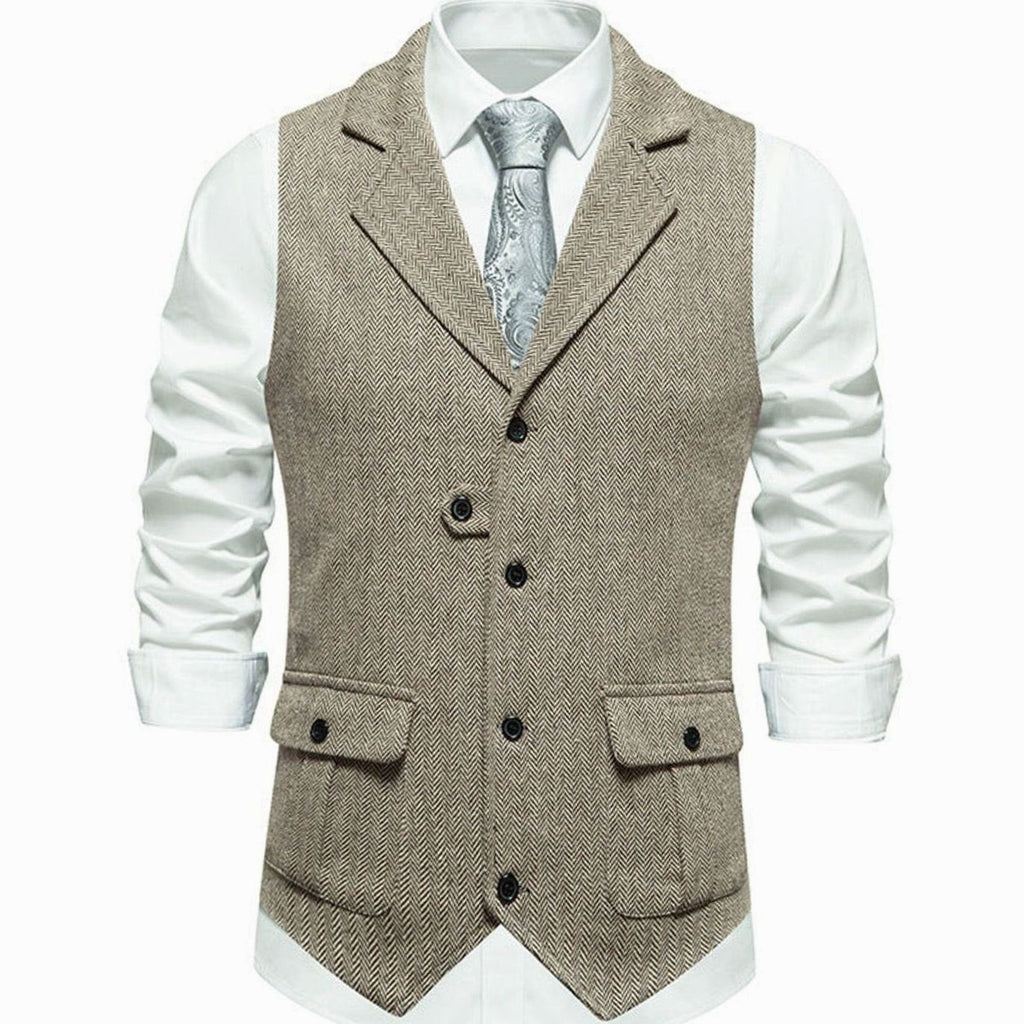 Men's Notch Lapel Herringbone Weave Dress Vest