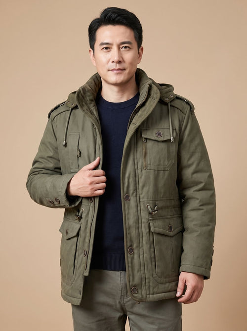 Men's Quilt-Lined Water-Resistant Parka with Removable Hood