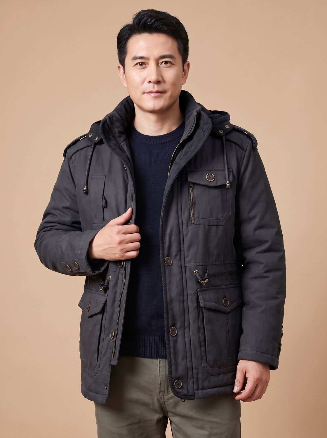 Men's Quilt-Lined Water-Resistant Parka with Removable Hood