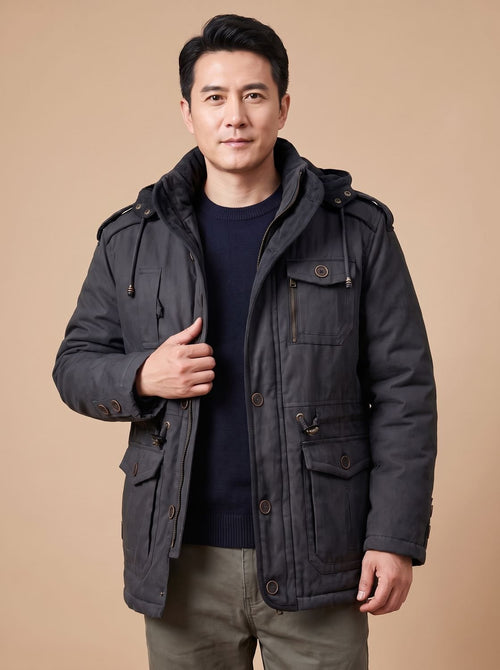 Men's Quilt-Lined Water-Resistant Parka with Removable Hood
